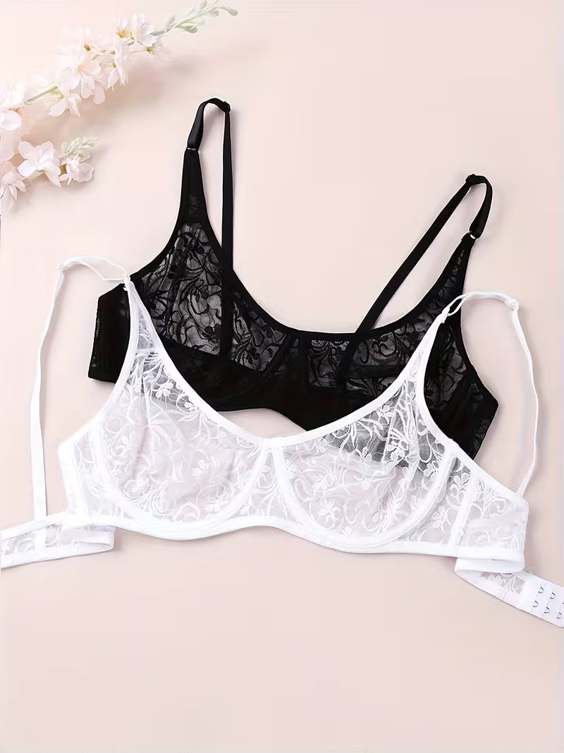 Plus Size Lace Bra for Women – Underwire Support & Elegant Embroidery