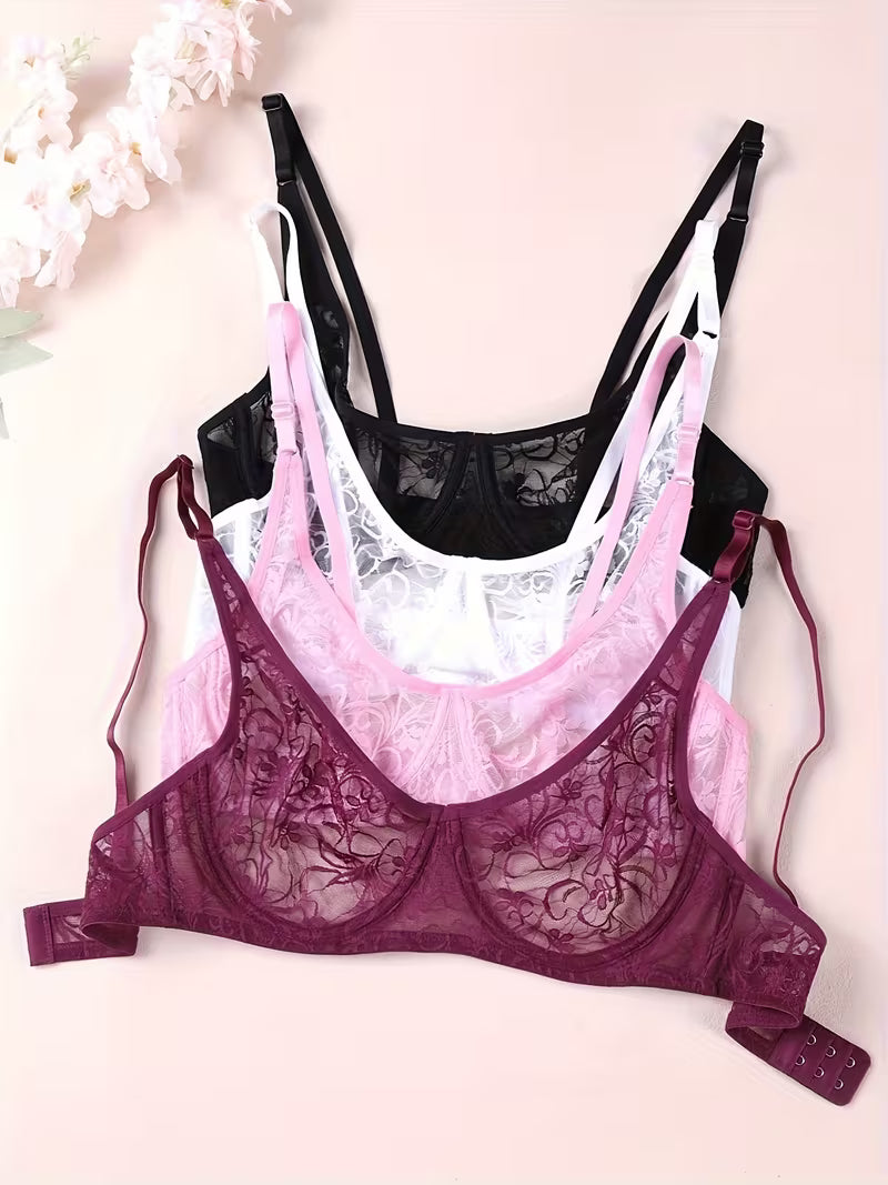 Plus Size Lace Bra for Women – Underwire Support & Elegant Embroidery