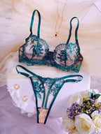 Women'S Multi-Color Daisy Embroidered Lingerie Set, Sheer Mesh Design, Underwire for Lift And Support Bra Set
