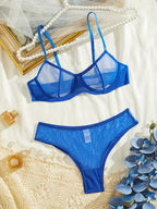 Women'S Sexy Mesh Floral Embroidery Lingerie Sheer Panties Camisole 2pcs Set