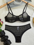 Women'S Sexy Mesh Floral Embroidery Lingerie Sheer Panties Camisole 2pcs Set