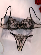 Women'S Multi-Color Daisy Embroidered Lingerie Set, Sheer Mesh Design, Underwire for Lift And Support Bra Set