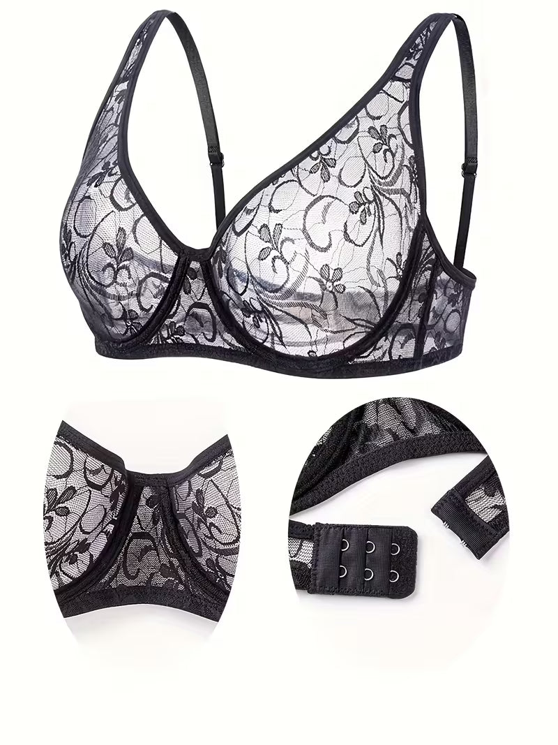 Plus Size Lace Bra for Women – Underwire Support & Elegant Embroidery