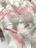 2pcs Set Two-Tone Lace Trim Underwire Sexy Women'S Lingerie 2pcs Set