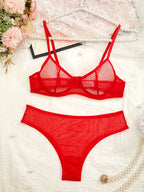 Women'S Sexy Mesh Floral Embroidery Lingerie Sheer Panties Camisole 2pcs Set