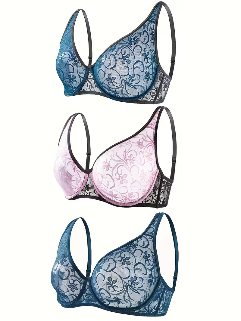 Plus Size Lace Bra for Women – Underwire Support & Elegant Embroidery