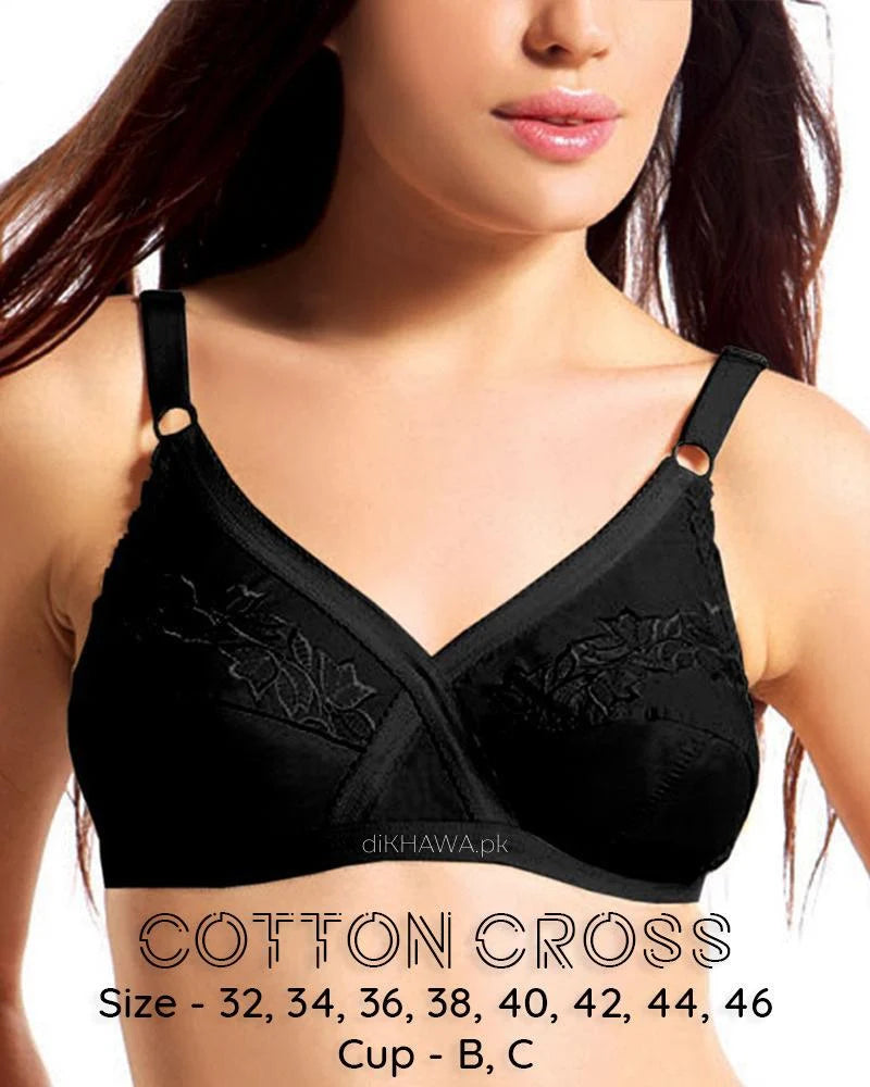 Elegant Cross Lace Cotton Bra – Non-Padded & Wire-Free Comfort
