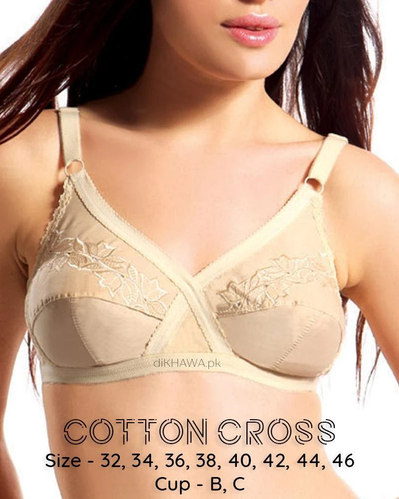 Elegant Cross Lace Cotton Bra – Non-Padded & Wire-Free Comfort