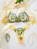 Women'S Multi-Color Daisy Embroidered Lingerie Set, Sheer Mesh Design, Underwire for Lift And Support Bra Set