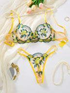 Women'S Multi-Color Daisy Embroidered Lingerie Set, Sheer Mesh Design, Underwire for Lift And Support Bra Set