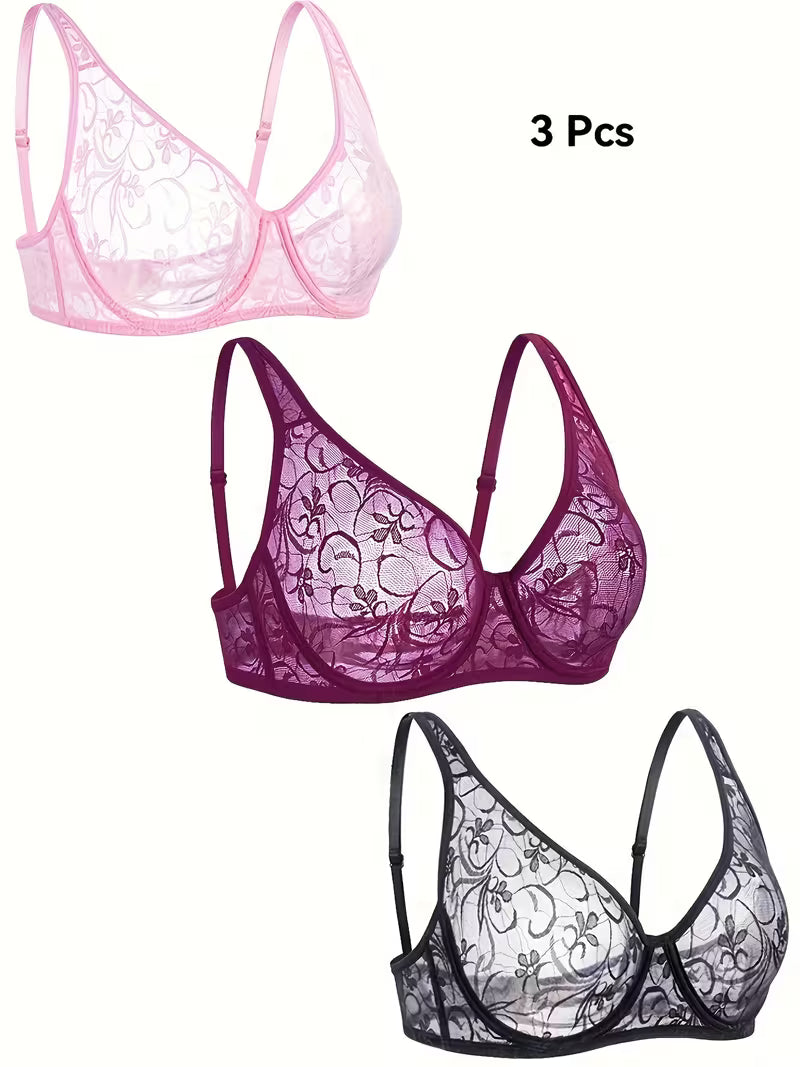 Plus Size Lace Bra for Women – Underwire Support & Elegant Embroidery