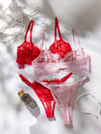 2pcs Set Two-Tone Lace Trim Underwire Sexy Women'S Lingerie 2pcs Set