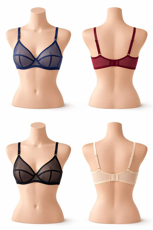 4 Pack Full Net Transparent Bras